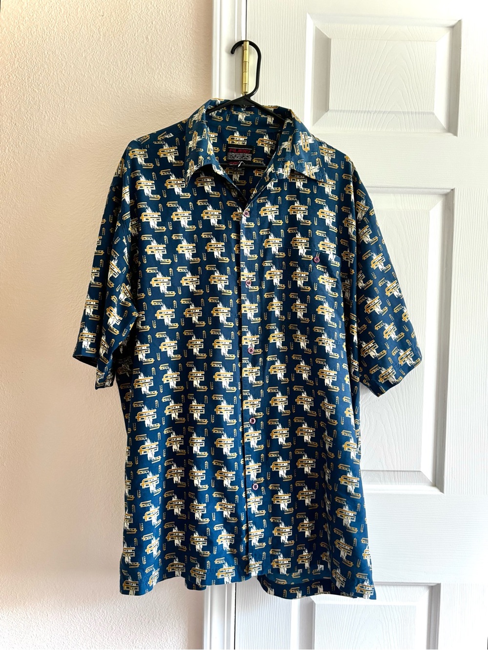 Vintage Y2K Fubu Mens XL Blue Short Sleeve Button Up All Over Print